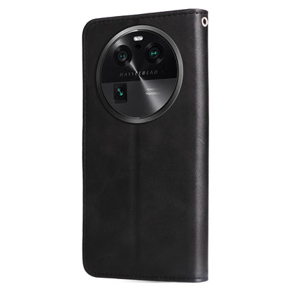 For Oppo Find X6 Pro Zipper Pocket Phone Case Stand Shell Calf Texture Anti-Scratch Wallet Cover