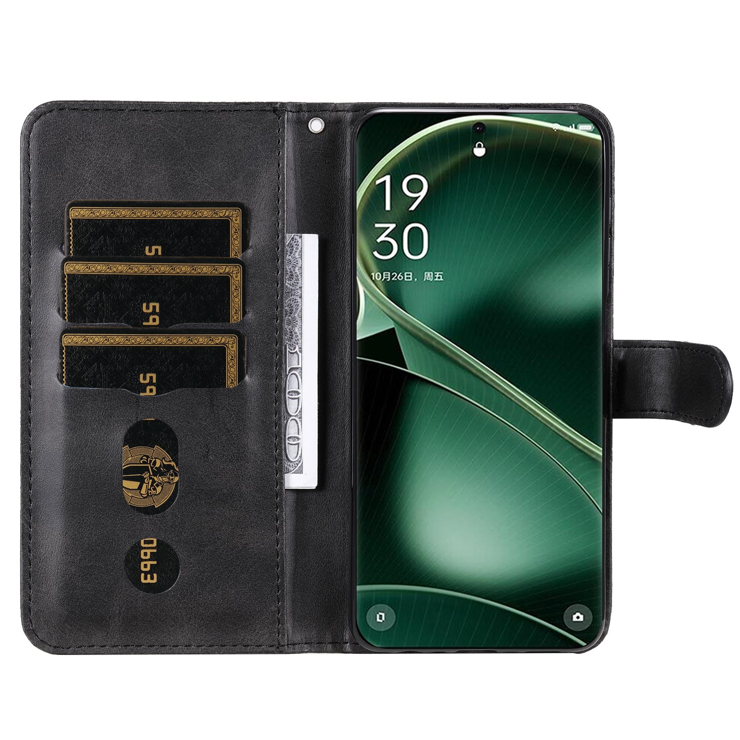 For Oppo Find X6 Pro Zipper Pocket Phone Case Stand Shell Calf Texture Anti-Scratch Wallet Cover