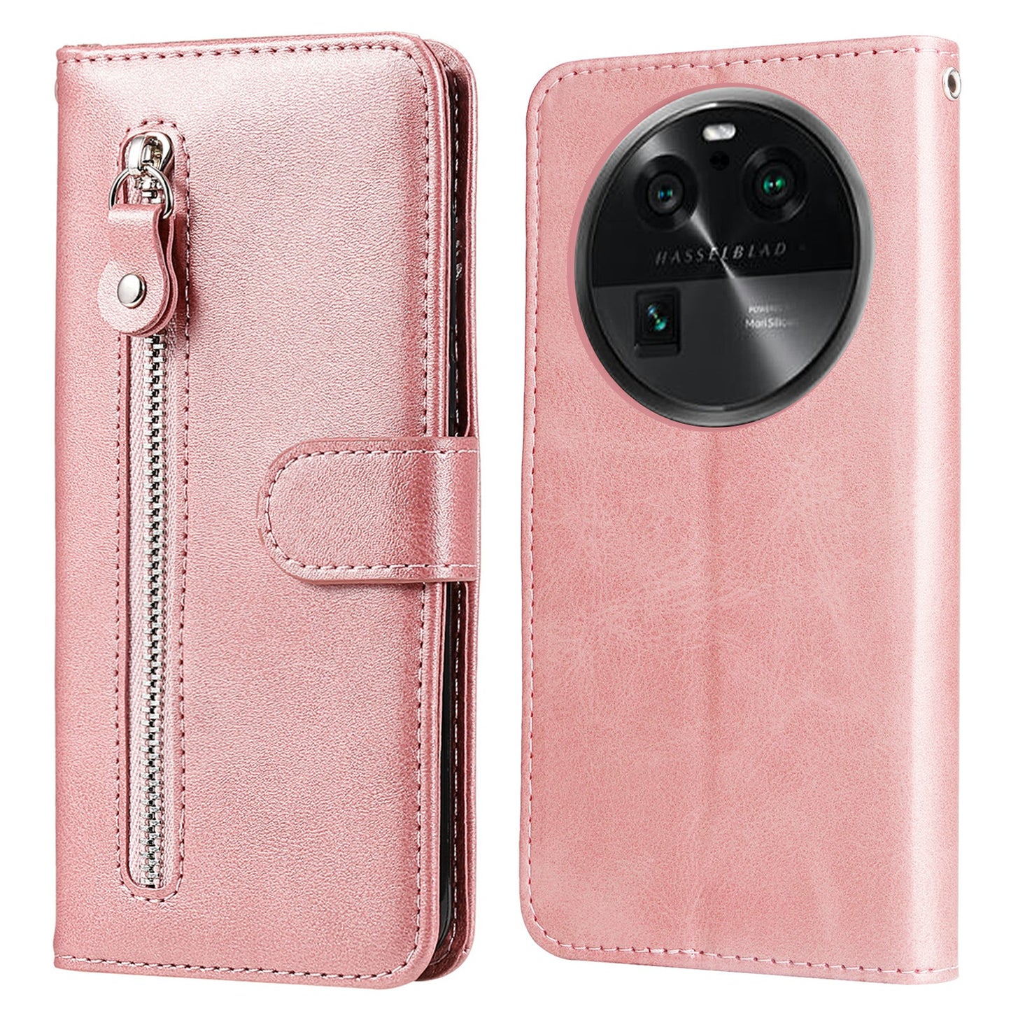 For Oppo Find X6 Pro Zipper Pocket Phone Case Stand Shell Calf Texture Anti-Scratch Wallet Cover