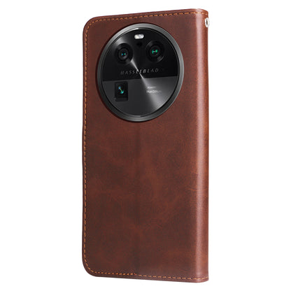 For Oppo Find X6 Pro Zipper Pocket Phone Case Stand Shell Calf Texture Anti-Scratch Wallet Cover