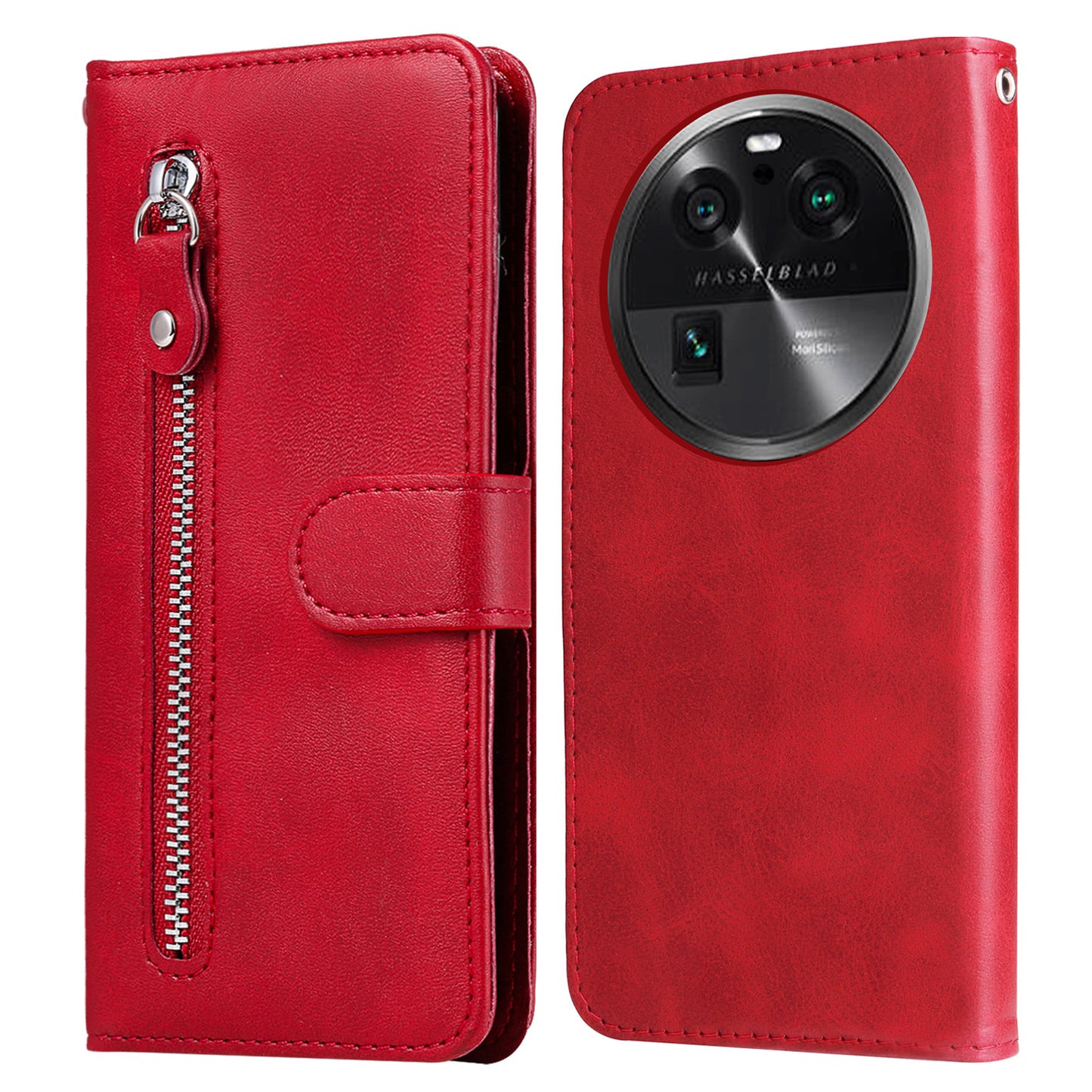 For Oppo Find X6 Pro Zipper Pocket Phone Case Stand Shell Calf Texture Anti-Scratch Wallet Cover