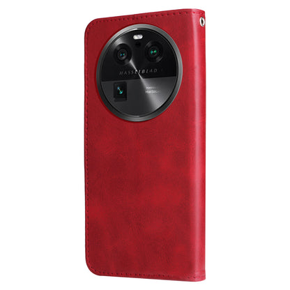 For Oppo Find X6 Pro Zipper Pocket Phone Case Stand Shell Calf Texture Anti-Scratch Wallet Cover