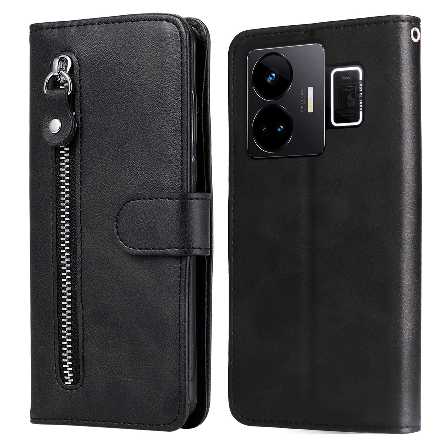 For Realme GT Neo 5 5G / GT3 5G PU Leather Phone Case Calf Texture Zipper Pocket Stand Shell Wallet Phone Cover