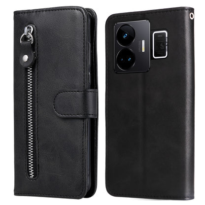 For Realme GT Neo 5 5G / GT3 5G PU Leather Phone Case Calf Texture Zipper Pocket Stand Shell Wallet Phone Cover