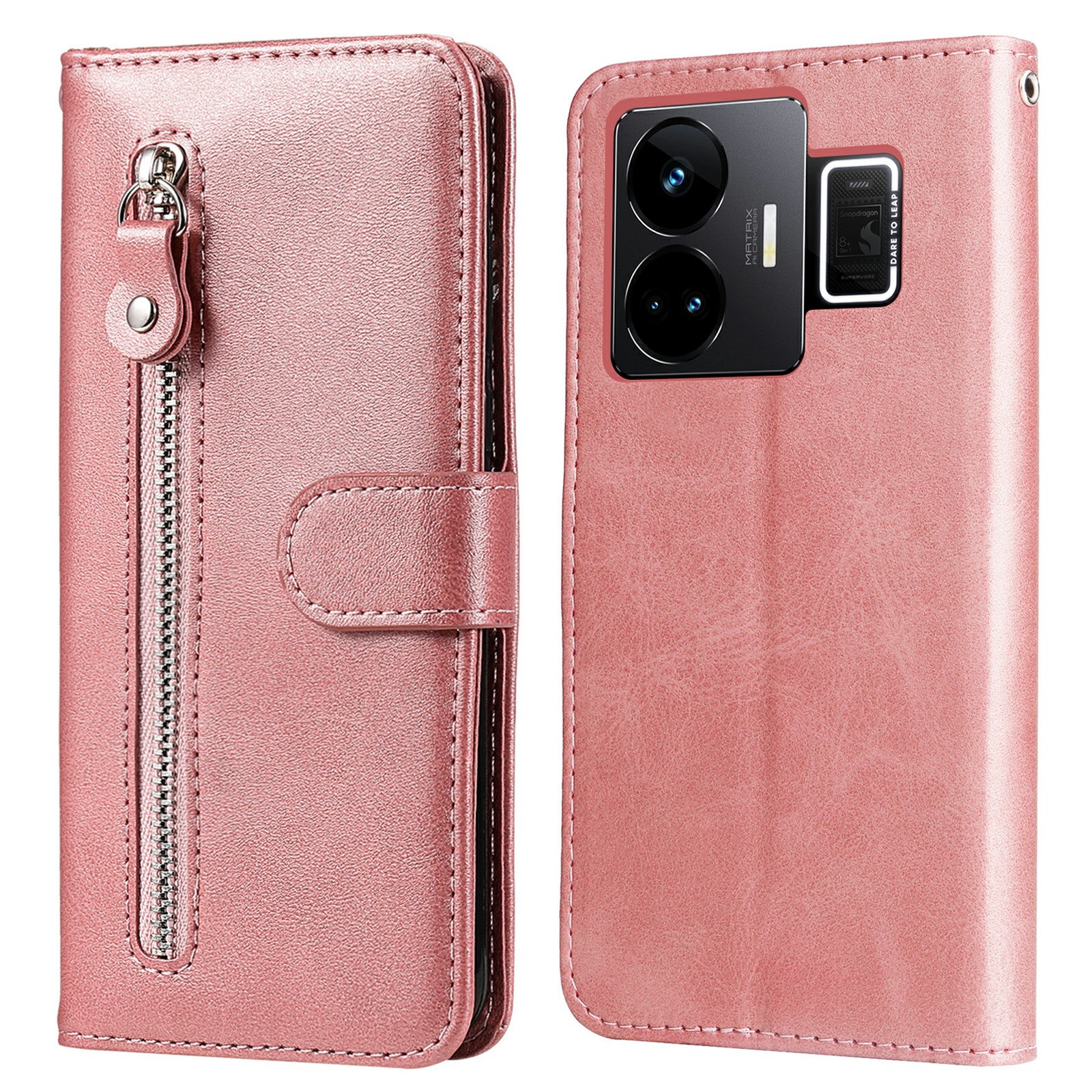 For Realme GT Neo 5 5G / GT3 5G PU Leather Phone Case Calf Texture Zipper Pocket Stand Shell Wallet Phone Cover