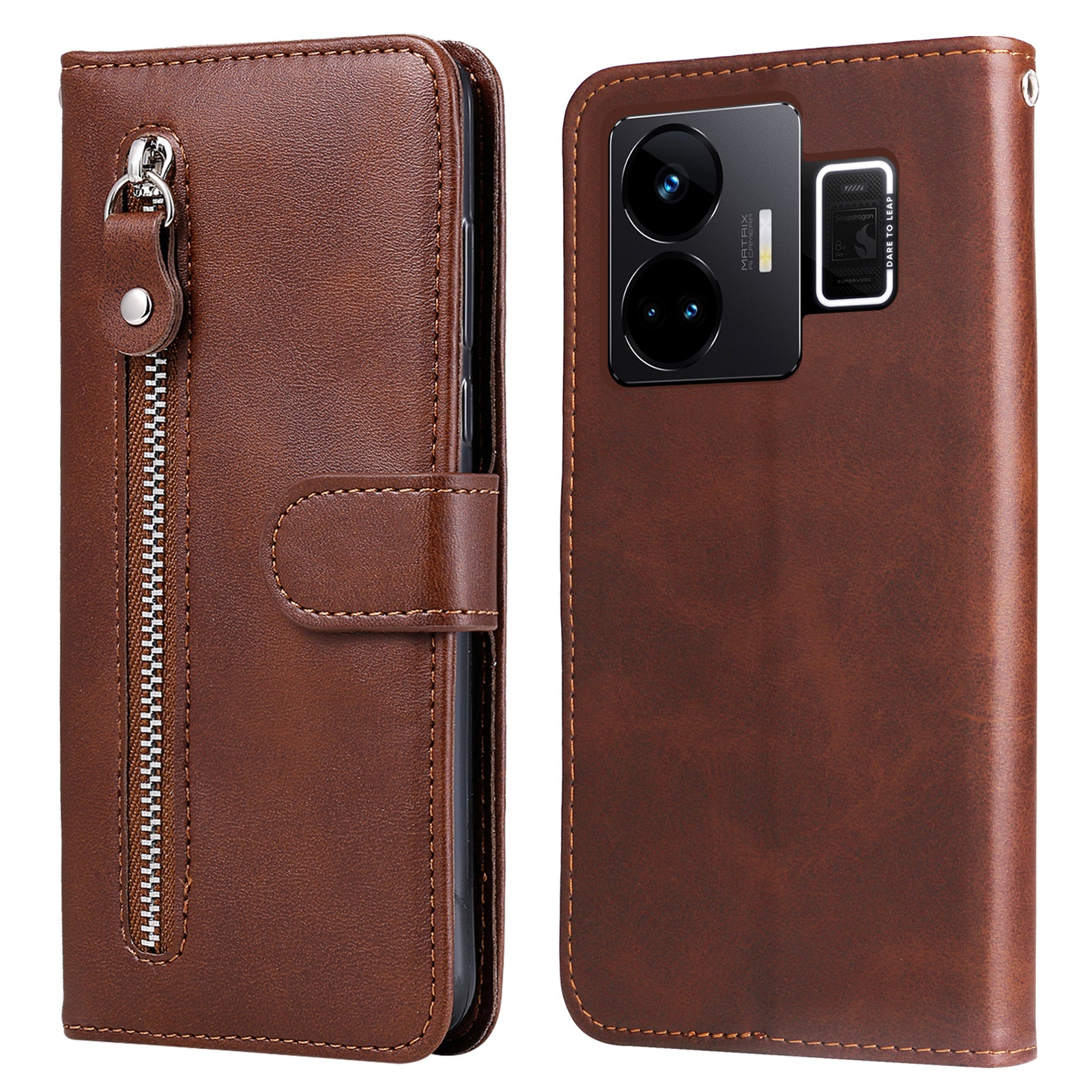For Realme GT Neo 5 5G / GT3 5G PU Leather Phone Case Calf Texture Zipper Pocket Stand Shell Wallet Phone Cover