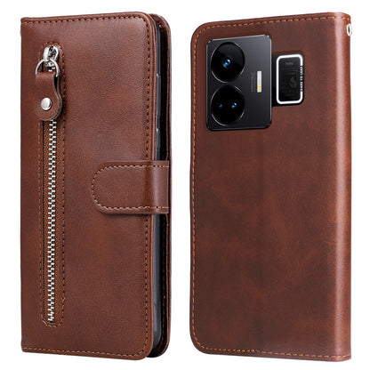 For Realme GT Neo 5 5G / GT3 5G PU Leather Phone Case Calf Texture Zipper Pocket Stand Shell Wallet Phone Cover