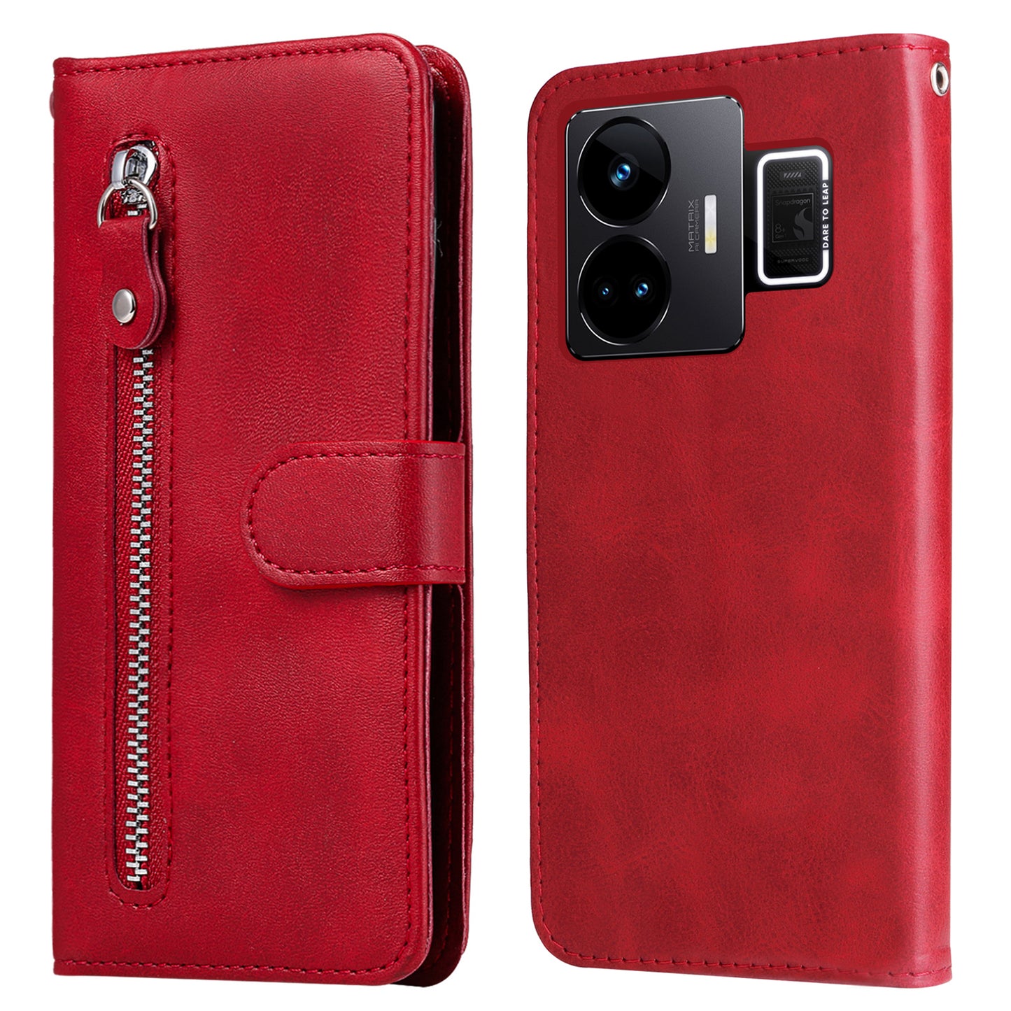 For Realme GT Neo 5 5G / GT3 5G PU Leather Phone Case Calf Texture Zipper Pocket Stand Shell Wallet Phone Cover
