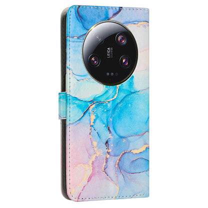 For Xiaomi 13 Ultra Mobile Phone Case Marble Pattern Wallet Stand PU Leather Cover with Wrist Strap