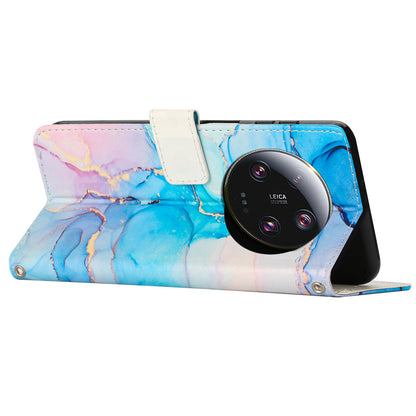 For Xiaomi 13 Ultra Mobile Phone Case Marble Pattern Wallet Stand PU Leather Cover with Wrist Strap