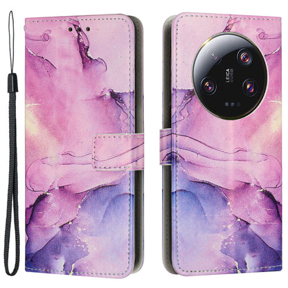 For Xiaomi 13 Ultra Mobile Phone Case Marble Pattern Wallet Stand PU Leather Cover with Wrist Strap