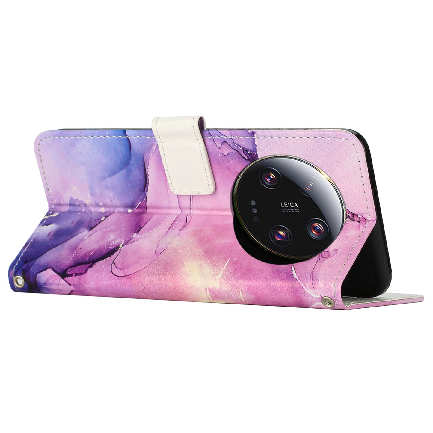 For Xiaomi 13 Ultra Mobile Phone Case Marble Pattern Wallet Stand PU Leather Cover with Wrist Strap