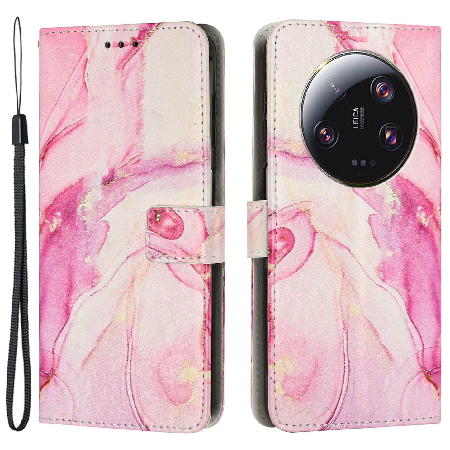 For Xiaomi 13 Ultra Mobile Phone Case Marble Pattern Wallet Stand PU Leather Cover with Wrist Strap