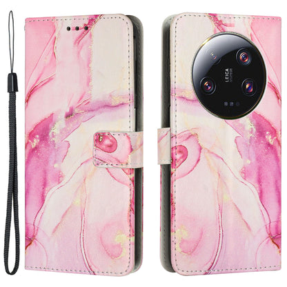 For Xiaomi 13 Ultra Mobile Phone Case Marble Pattern Wallet Stand PU Leather Cover with Wrist Strap