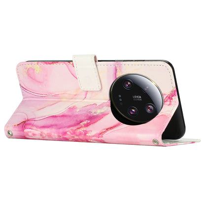 For Xiaomi 13 Ultra Mobile Phone Case Marble Pattern Wallet Stand PU Leather Cover with Wrist Strap