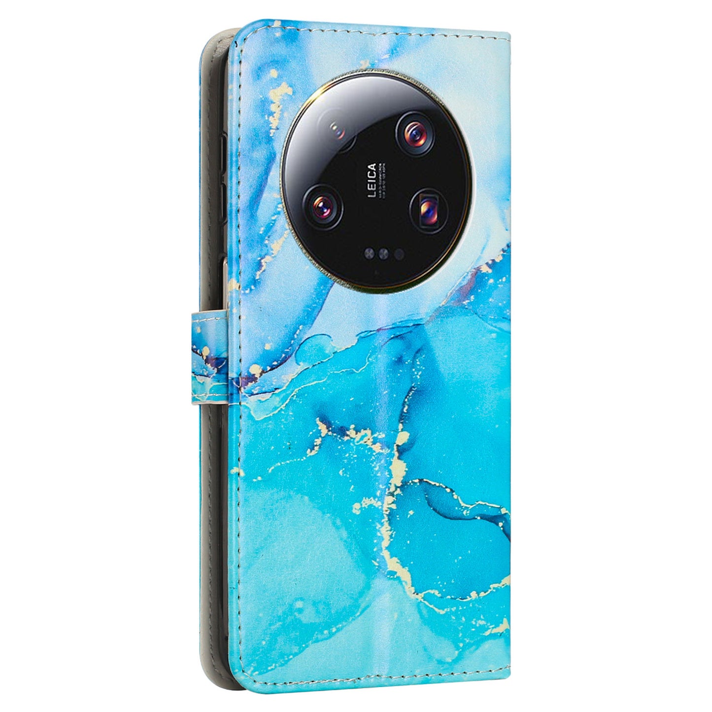 For Xiaomi 13 Ultra Mobile Phone Case Marble Pattern Wallet Stand PU Leather Cover with Wrist Strap