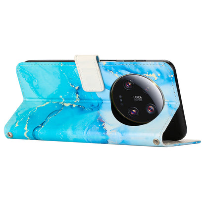 For Xiaomi 13 Ultra Mobile Phone Case Marble Pattern Wallet Stand PU Leather Cover with Wrist Strap