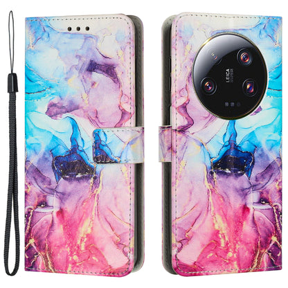 For Xiaomi 13 Ultra Mobile Phone Case Marble Pattern Wallet Stand PU Leather Cover with Wrist Strap
