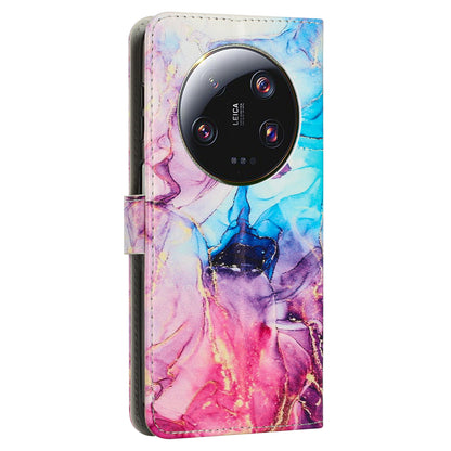 For Xiaomi 13 Ultra Mobile Phone Case Marble Pattern Wallet Stand PU Leather Cover with Wrist Strap