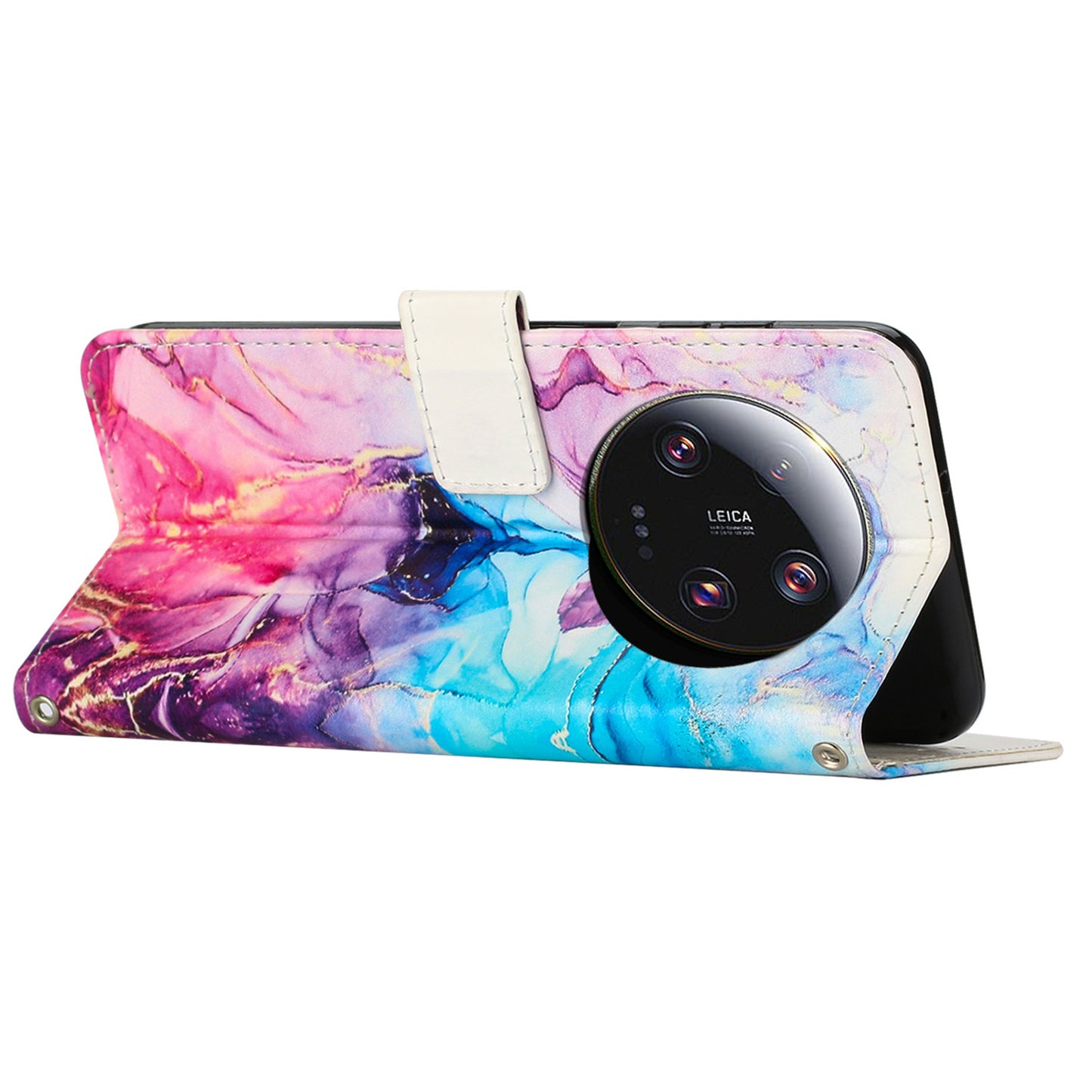 For Xiaomi 13 Ultra Mobile Phone Case Marble Pattern Wallet Stand PU Leather Cover with Wrist Strap