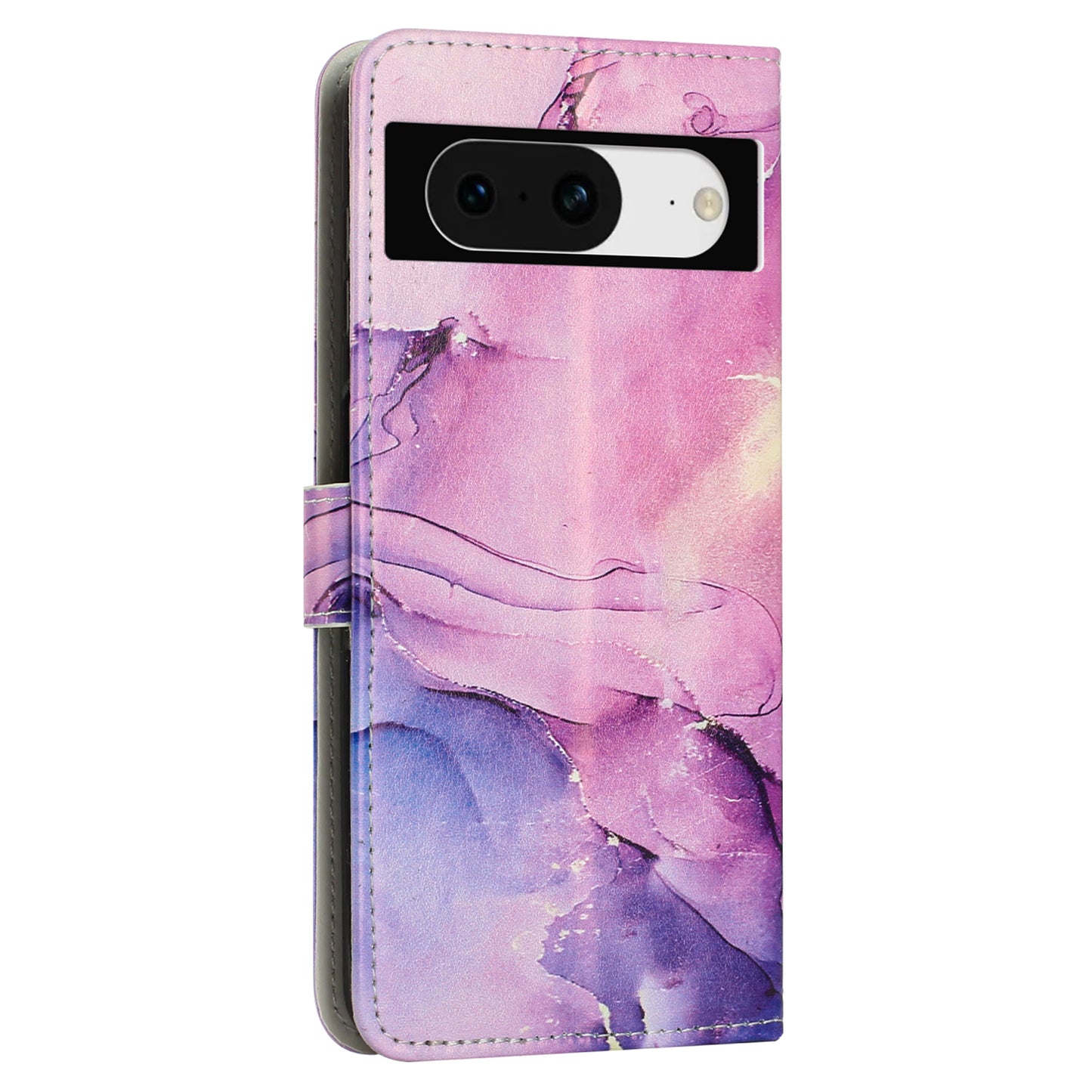 For Google Pixel 8 Mobile Phone PU Leather Case Marble Pattern Wallet Stand Cover with Wrist Strap