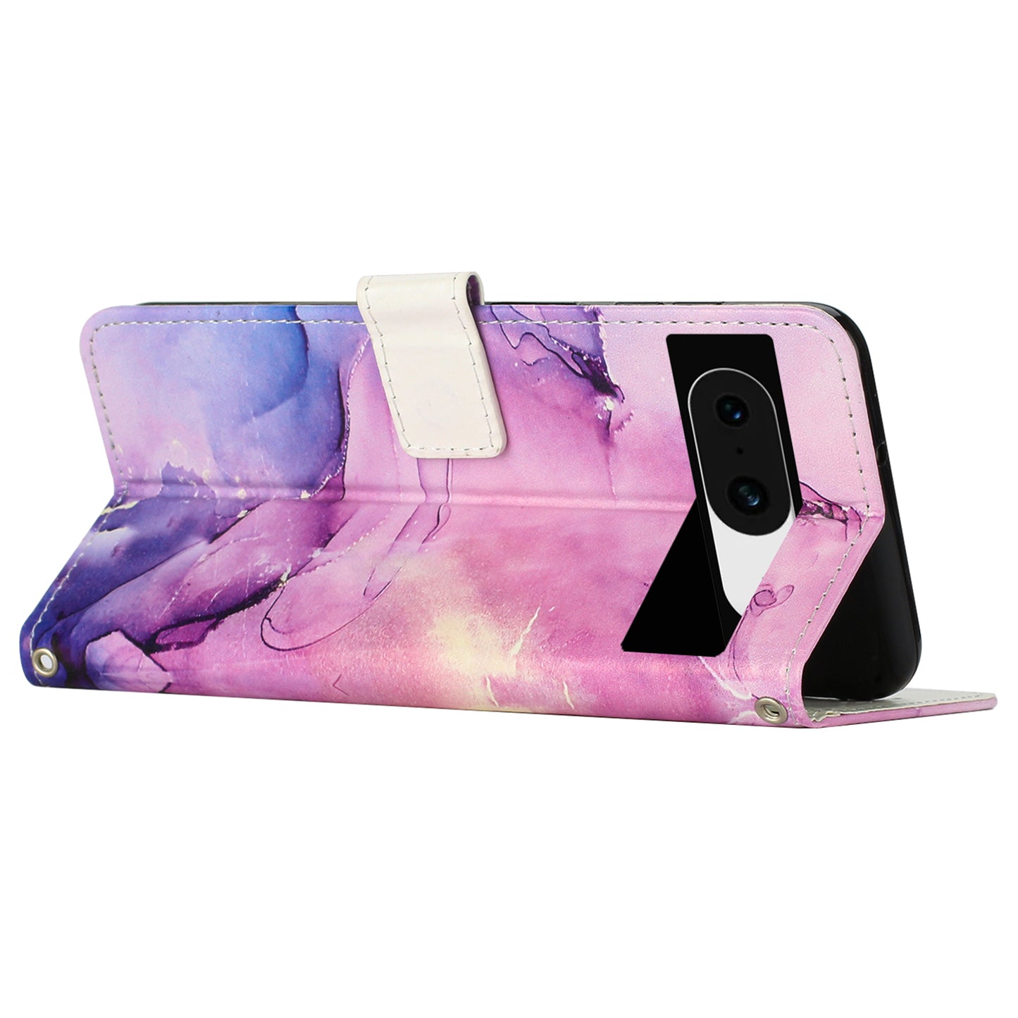 For Google Pixel 8 Mobile Phone PU Leather Case Marble Pattern Wallet Stand Cover with Wrist Strap