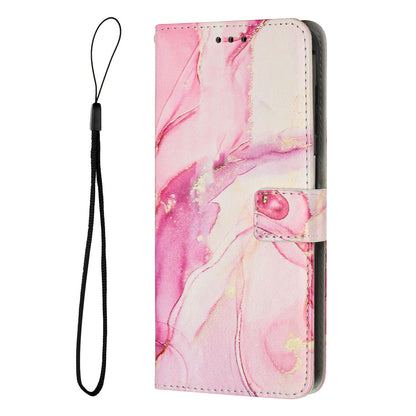 For Google Pixel 8 Mobile Phone PU Leather Case Marble Pattern Wallet Stand Cover with Wrist Strap
