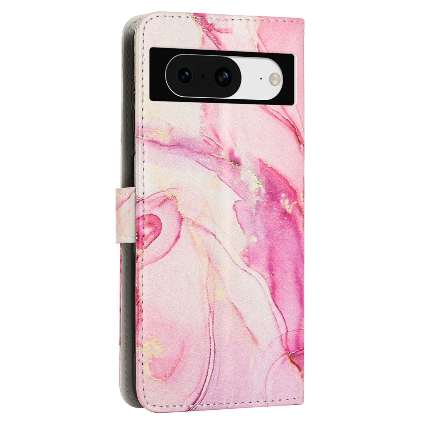 For Google Pixel 8 Mobile Phone PU Leather Case Marble Pattern Wallet Stand Cover with Wrist Strap