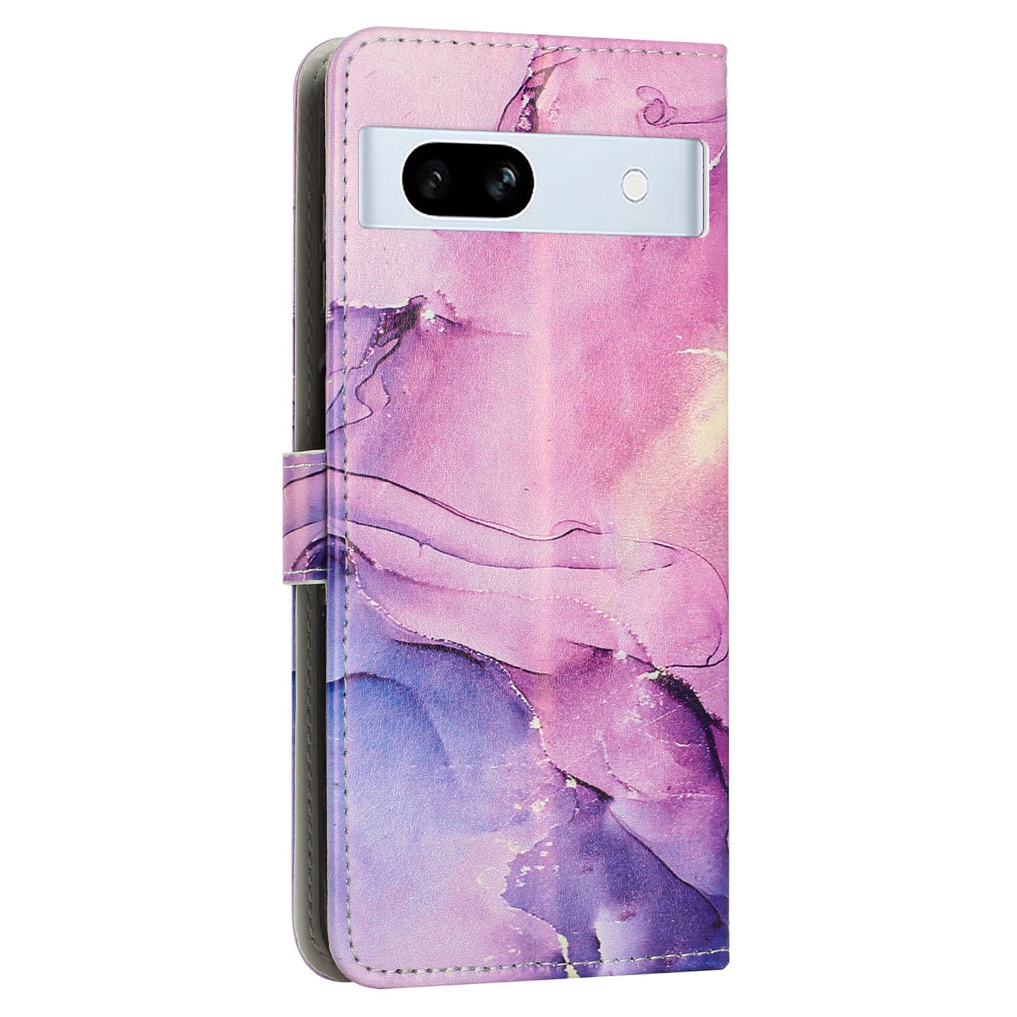 PU Leather Cellphone Case for Google Pixel 7a Marble Pattern Wallet Stand Cover with Wrist Strap