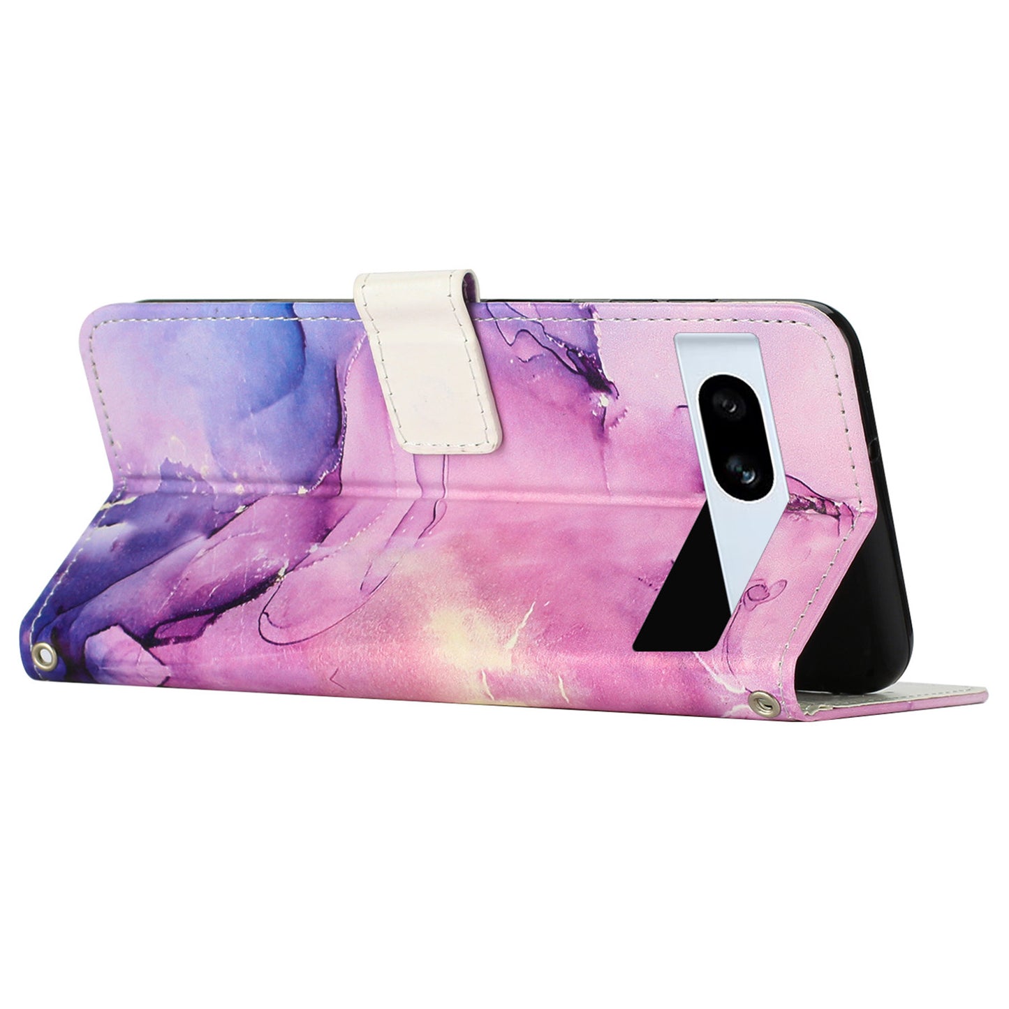PU Leather Cellphone Case for Google Pixel 7a Marble Pattern Wallet Stand Cover with Wrist Strap