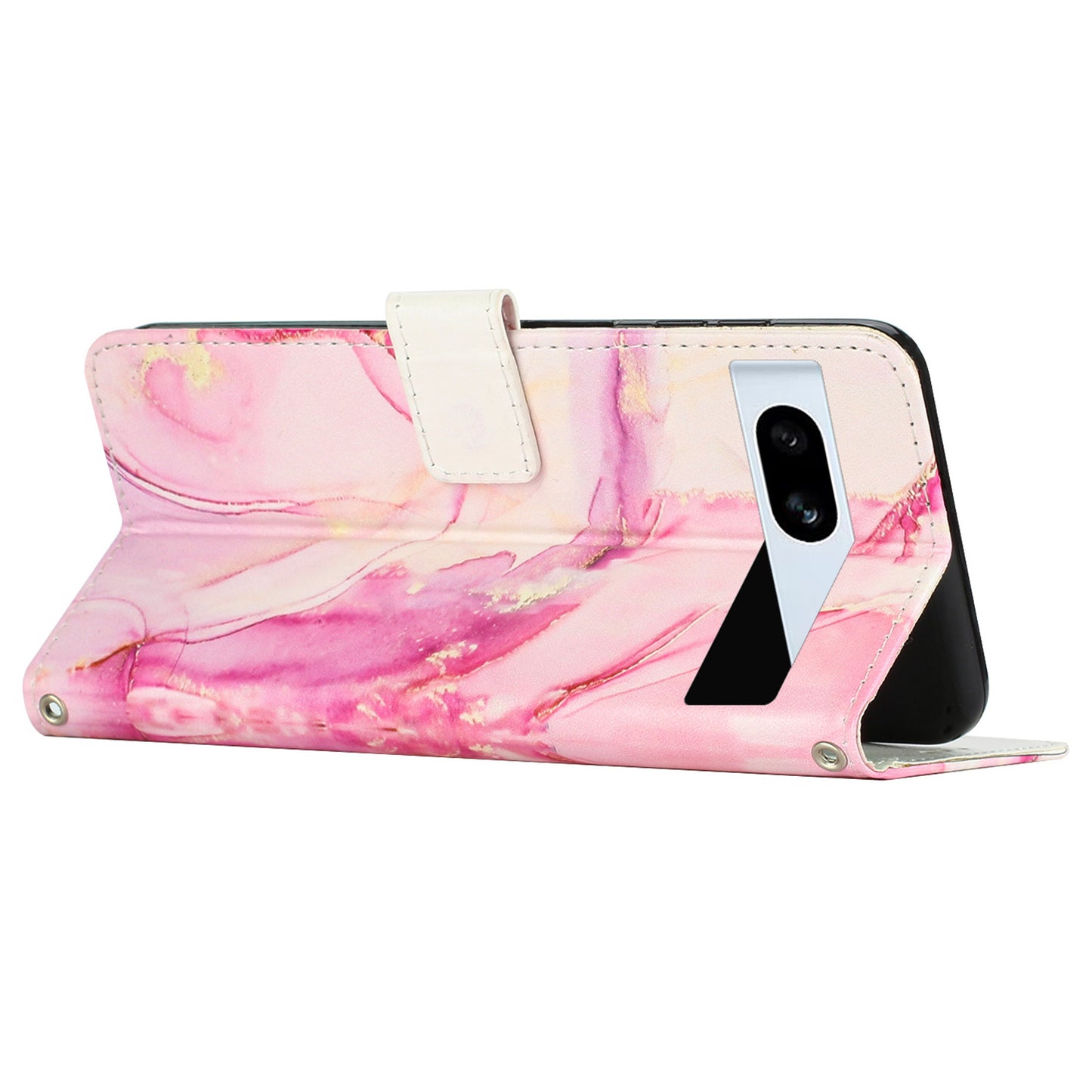 PU Leather Cellphone Case for Google Pixel 7a Marble Pattern Wallet Stand Cover with Wrist Strap