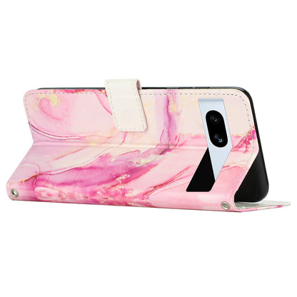 PU Leather Cellphone Case for Google Pixel 7a Marble Pattern Wallet Stand Cover with Wrist Strap