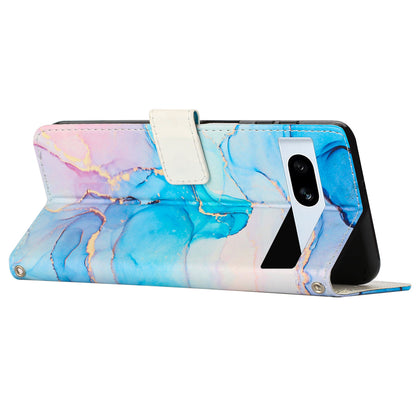 PU Leather Cellphone Case for Google Pixel 7a Marble Pattern Wallet Stand Cover with Wrist Strap