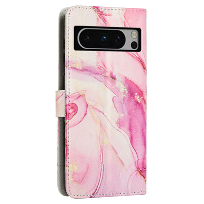For Google Pixel 8 Pro Marble Pattern Mobile Phone PU Leather Case Wallet Stand Cover with Wrist Strap