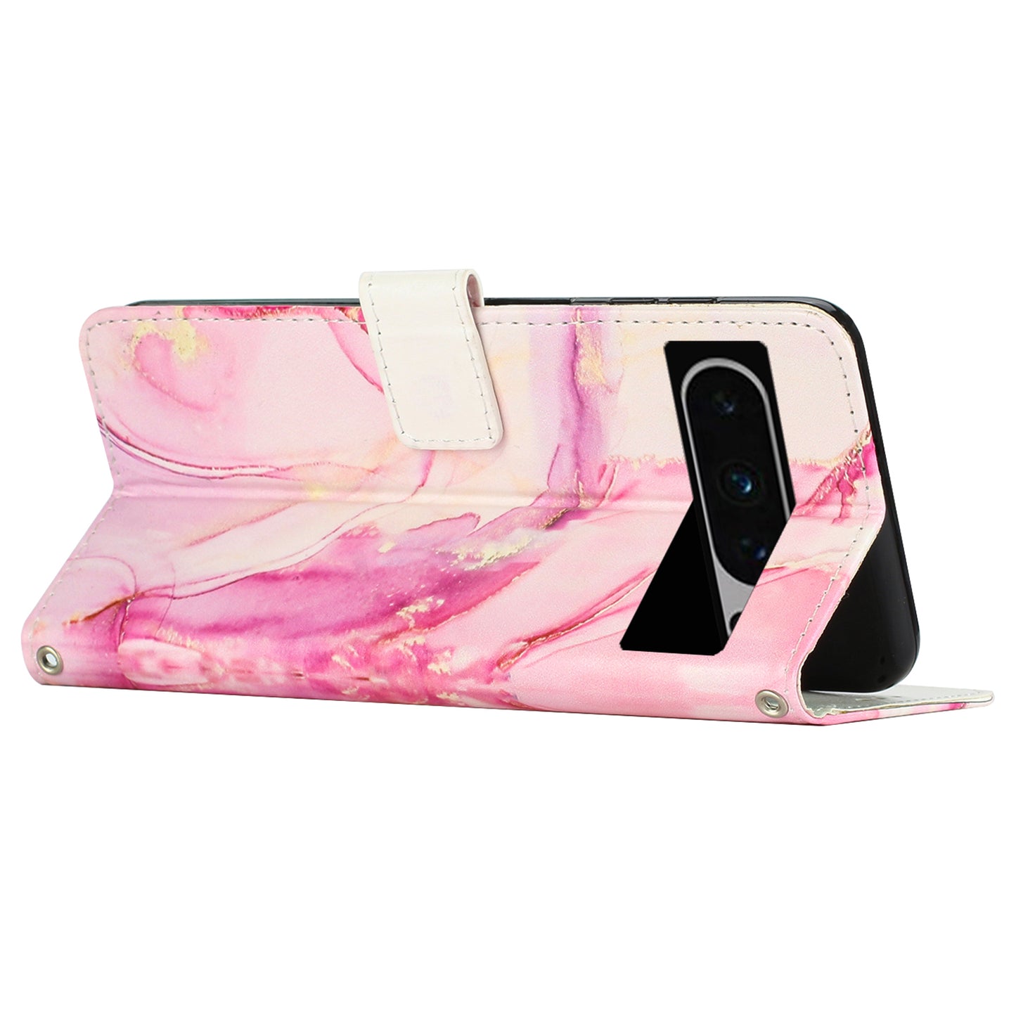 For Google Pixel 8 Pro Marble Pattern Mobile Phone PU Leather Case Wallet Stand Cover with Wrist Strap