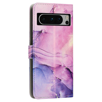 For Google Pixel 8 Pro Marble Pattern Mobile Phone PU Leather Case Wallet Stand Cover with Wrist Strap