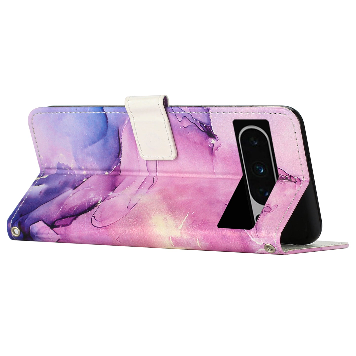 For Google Pixel 8 Pro Marble Pattern Mobile Phone PU Leather Case Wallet Stand Cover with Wrist Strap