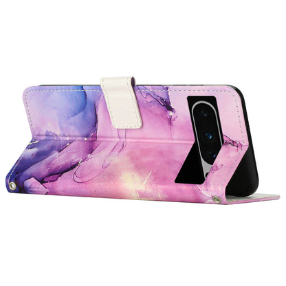 For Google Pixel 8 Pro Marble Pattern Mobile Phone PU Leather Case Wallet Stand Cover with Wrist Strap