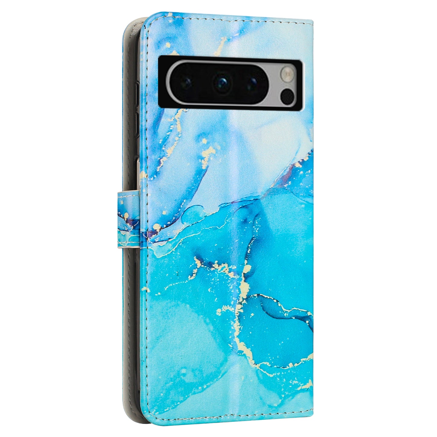 For Google Pixel 8 Pro Marble Pattern Mobile Phone PU Leather Case Wallet Stand Cover with Wrist Strap