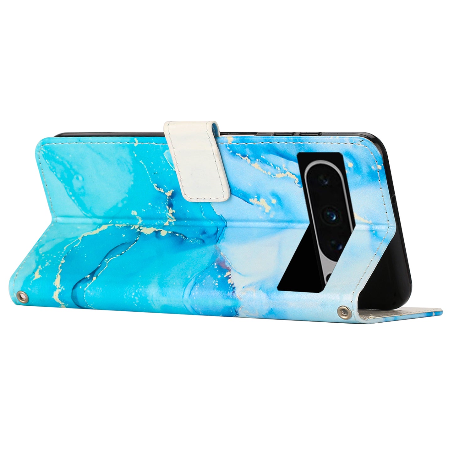 For Google Pixel 8 Pro Marble Pattern Mobile Phone PU Leather Case Wallet Stand Cover with Wrist Strap