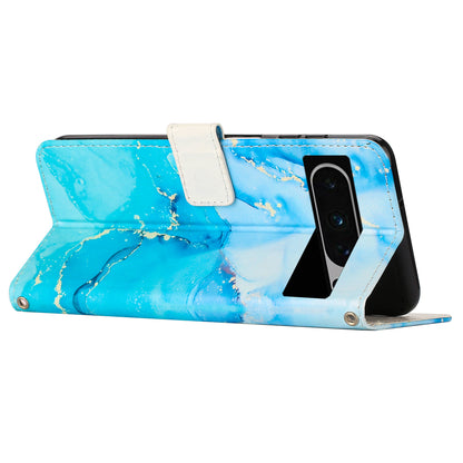 For Google Pixel 8 Pro Marble Pattern Mobile Phone PU Leather Case Wallet Stand Cover with Wrist Strap
