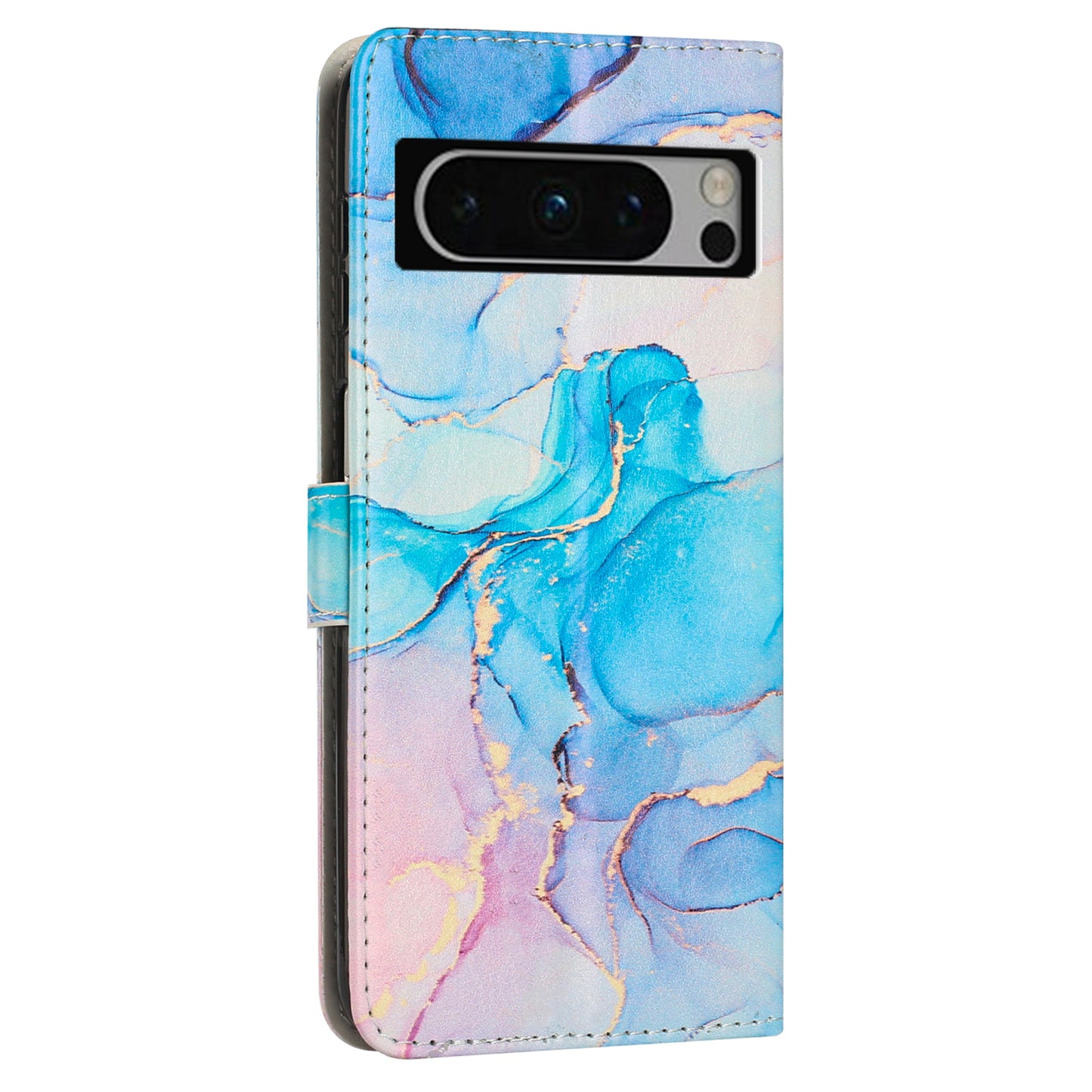 For Google Pixel 8 Pro Marble Pattern Mobile Phone PU Leather Case Wallet Stand Cover with Wrist Strap