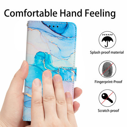 For Google Pixel 8 Pro Marble Pattern Mobile Phone PU Leather Case Wallet Stand Cover with Wrist Strap