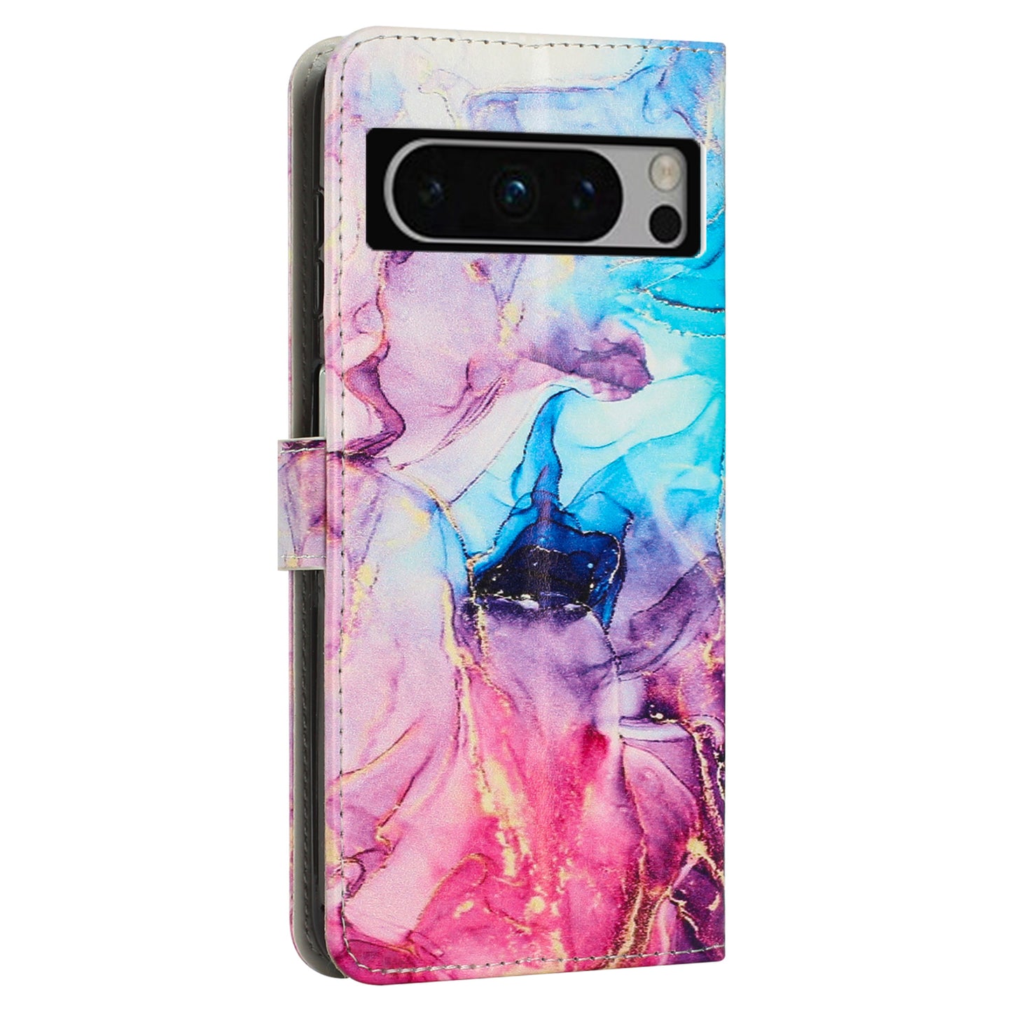 For Google Pixel 8 Pro Marble Pattern Mobile Phone PU Leather Case Wallet Stand Cover with Wrist Strap