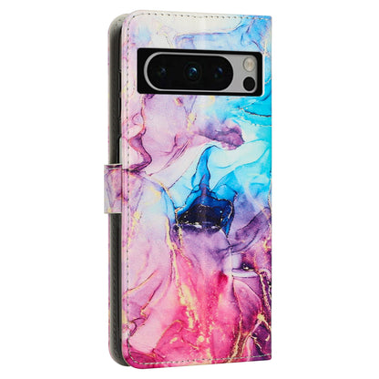 For Google Pixel 8 Pro Marble Pattern Mobile Phone PU Leather Case Wallet Stand Cover with Wrist Strap