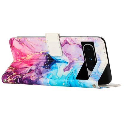 For Google Pixel 8 Pro Marble Pattern Mobile Phone PU Leather Case Wallet Stand Cover with Wrist Strap