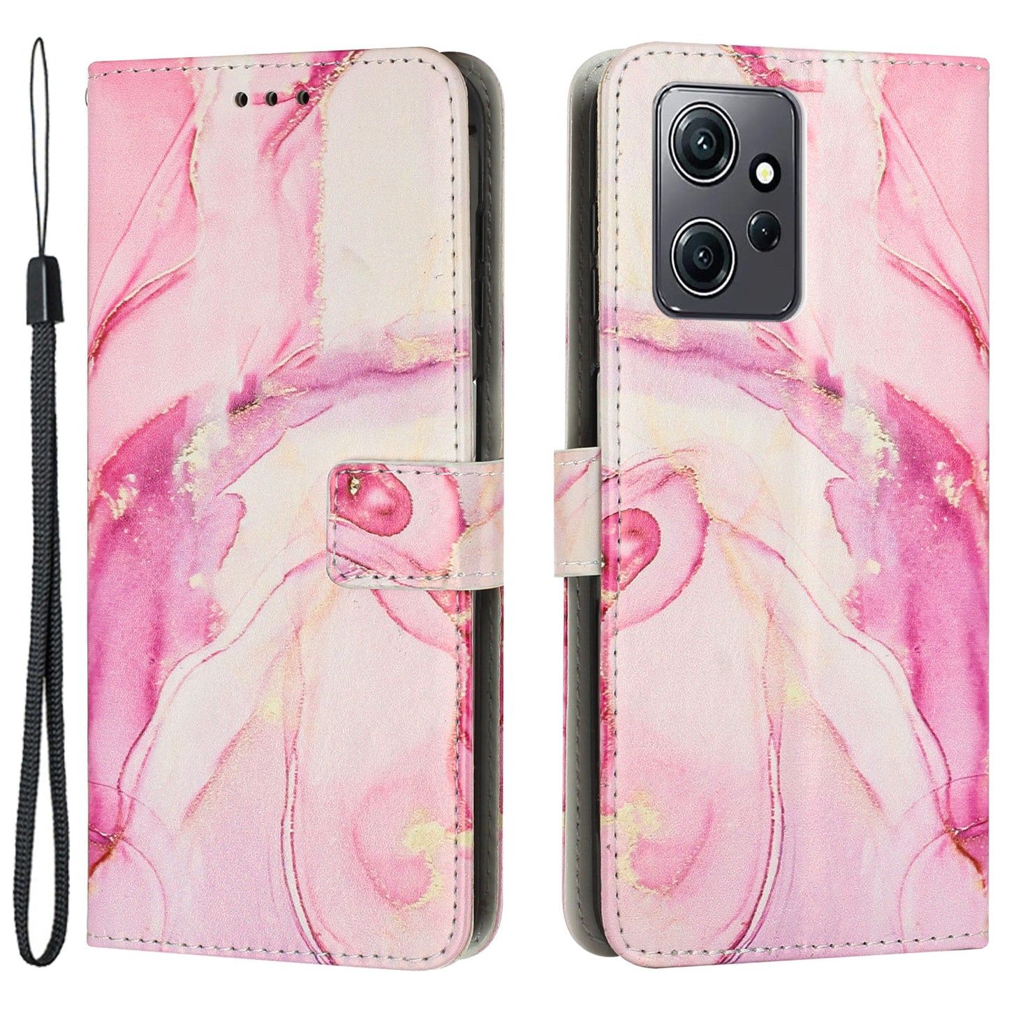 Phone Case for Xiaomi Redmi Note 12 4G Marble Pattern PU Leather Wallet Stand Cover with Wrist Strap