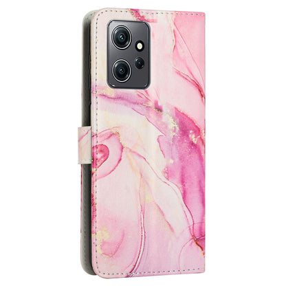 Phone Case for Xiaomi Redmi Note 12 4G Marble Pattern PU Leather Wallet Stand Cover with Wrist Strap