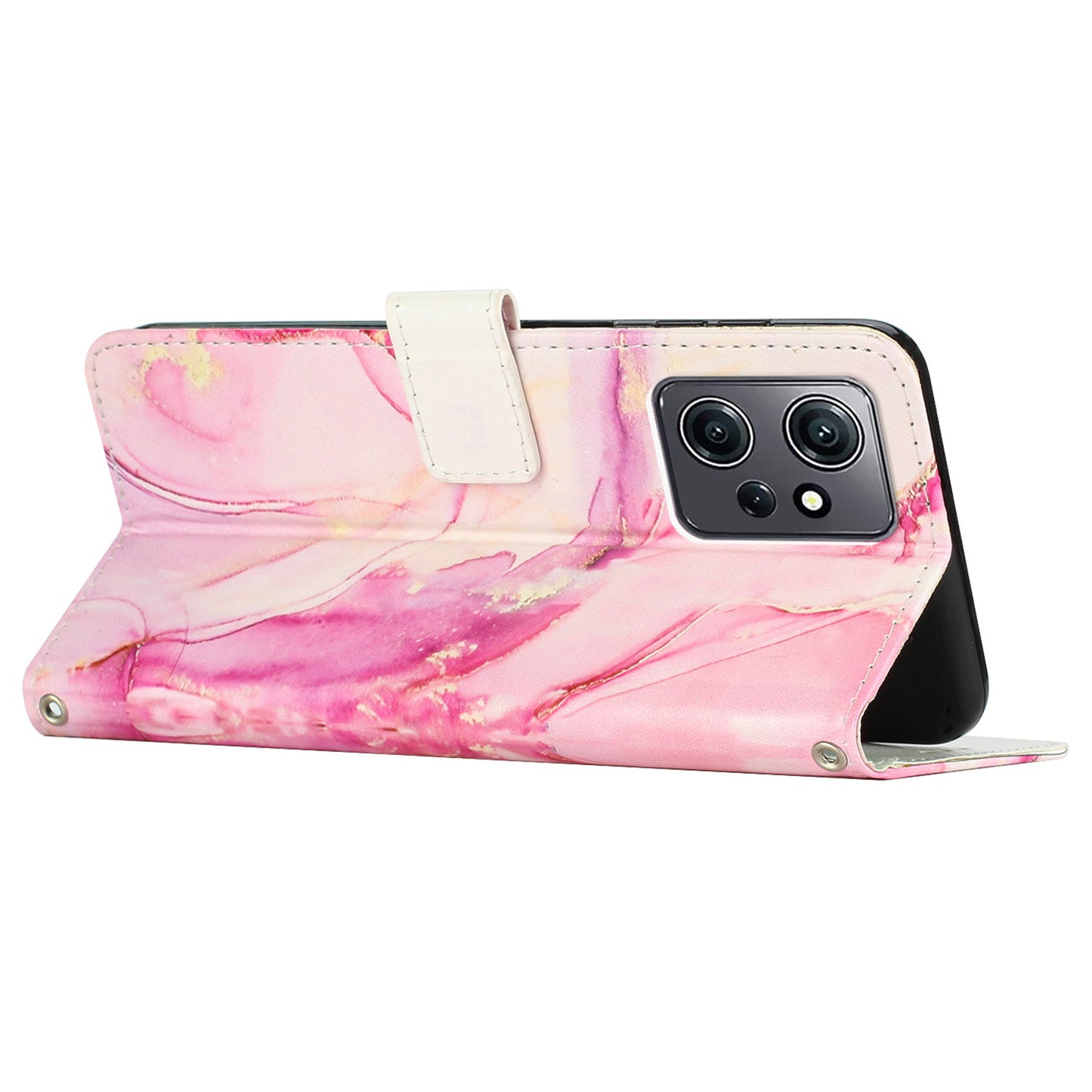 Phone Case for Xiaomi Redmi Note 12 4G Marble Pattern PU Leather Wallet Stand Cover with Wrist Strap