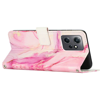 Phone Case for Xiaomi Redmi Note 12 4G Marble Pattern PU Leather Wallet Stand Cover with Wrist Strap